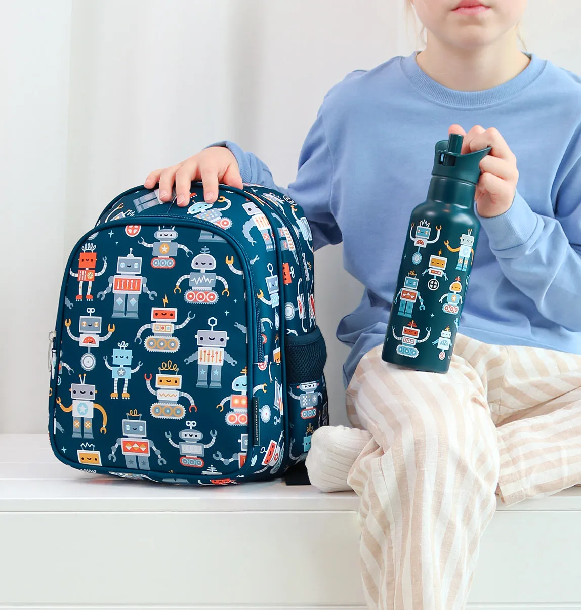 A Little Lovely Company Robots rugzak kind gevoerd blauw