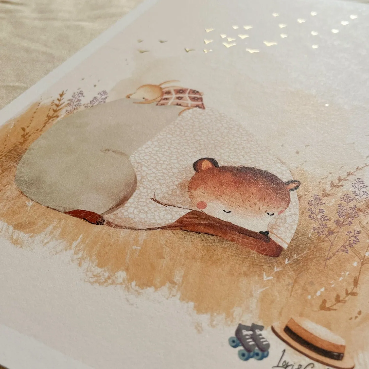 Lori & Cookie Kidsdeco Het Middagdutje poster goudfolie A4 rustgevend