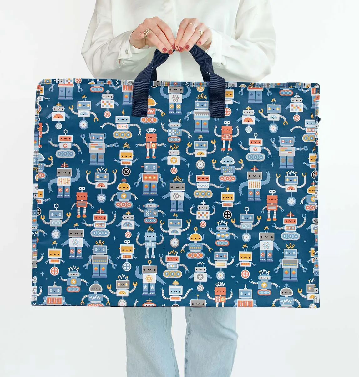 A Little Lovely Company XL Opbergtas Robots gerecycled plastic