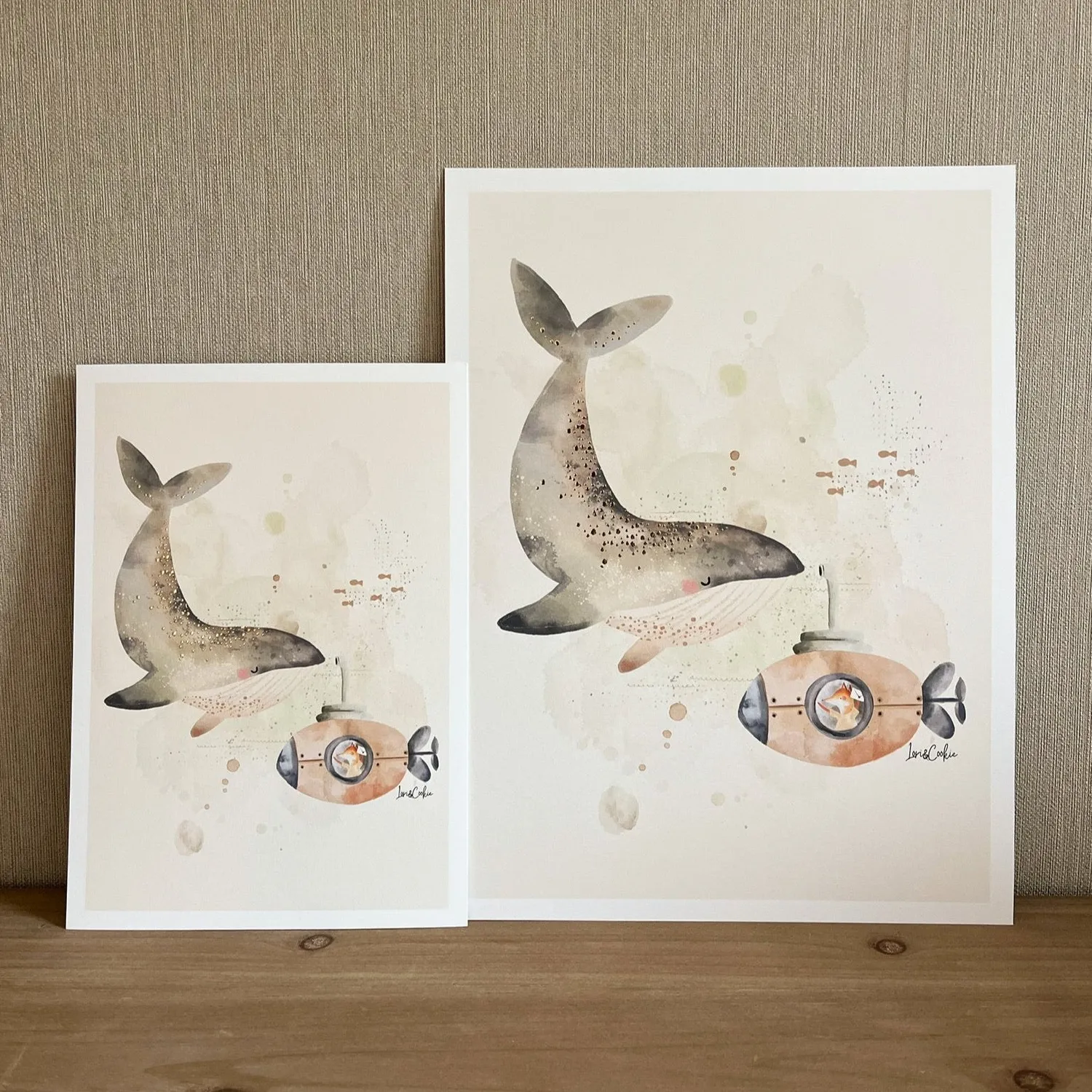 Lori & Cookie Kidsdeco Wally Walvis poster A4 goudfolie