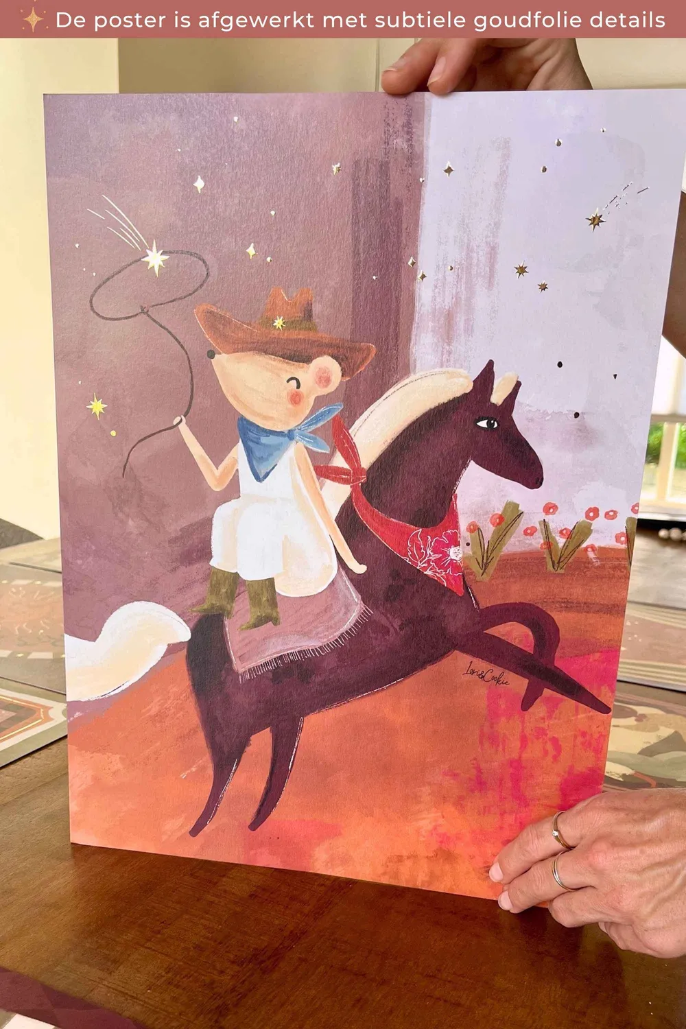 Lori & Cookie Cowgirl Muis poster 30x40 cm goudfolie