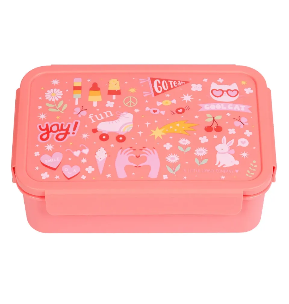 A Little Lovely Company Fun bento lunchbox koraalroze vakken