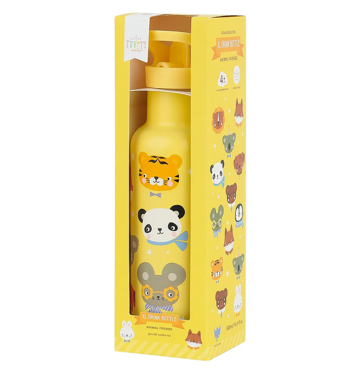 A Little Lovely Company Dierenvriendjes drinkfles RVS 350 ml geel dubbelwandig