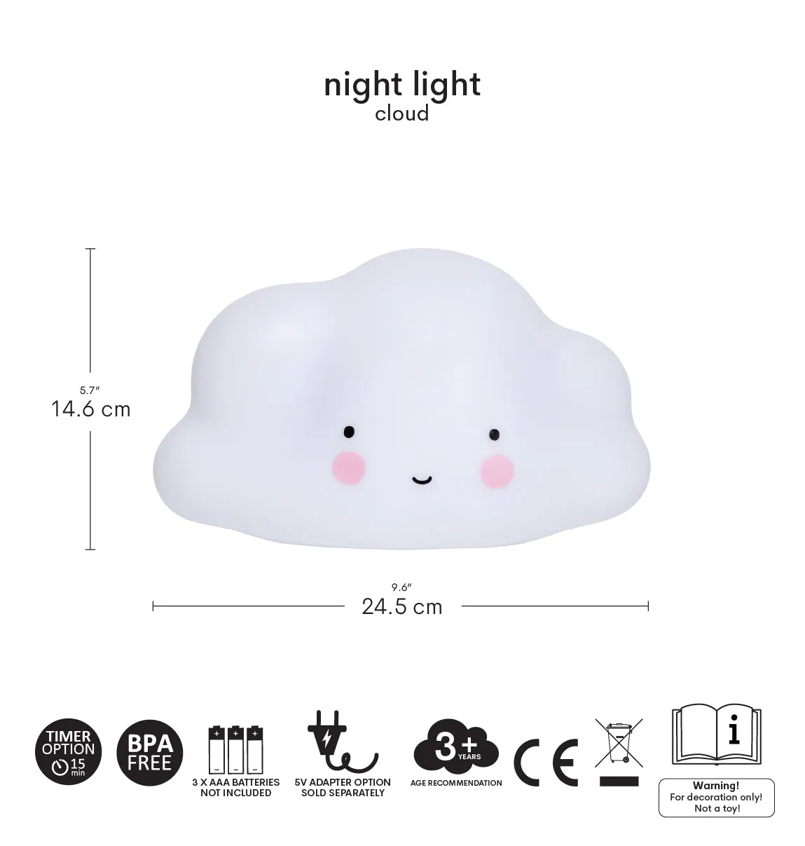 A Little Lovely Company nachtlamp Wolk draadloos met timer