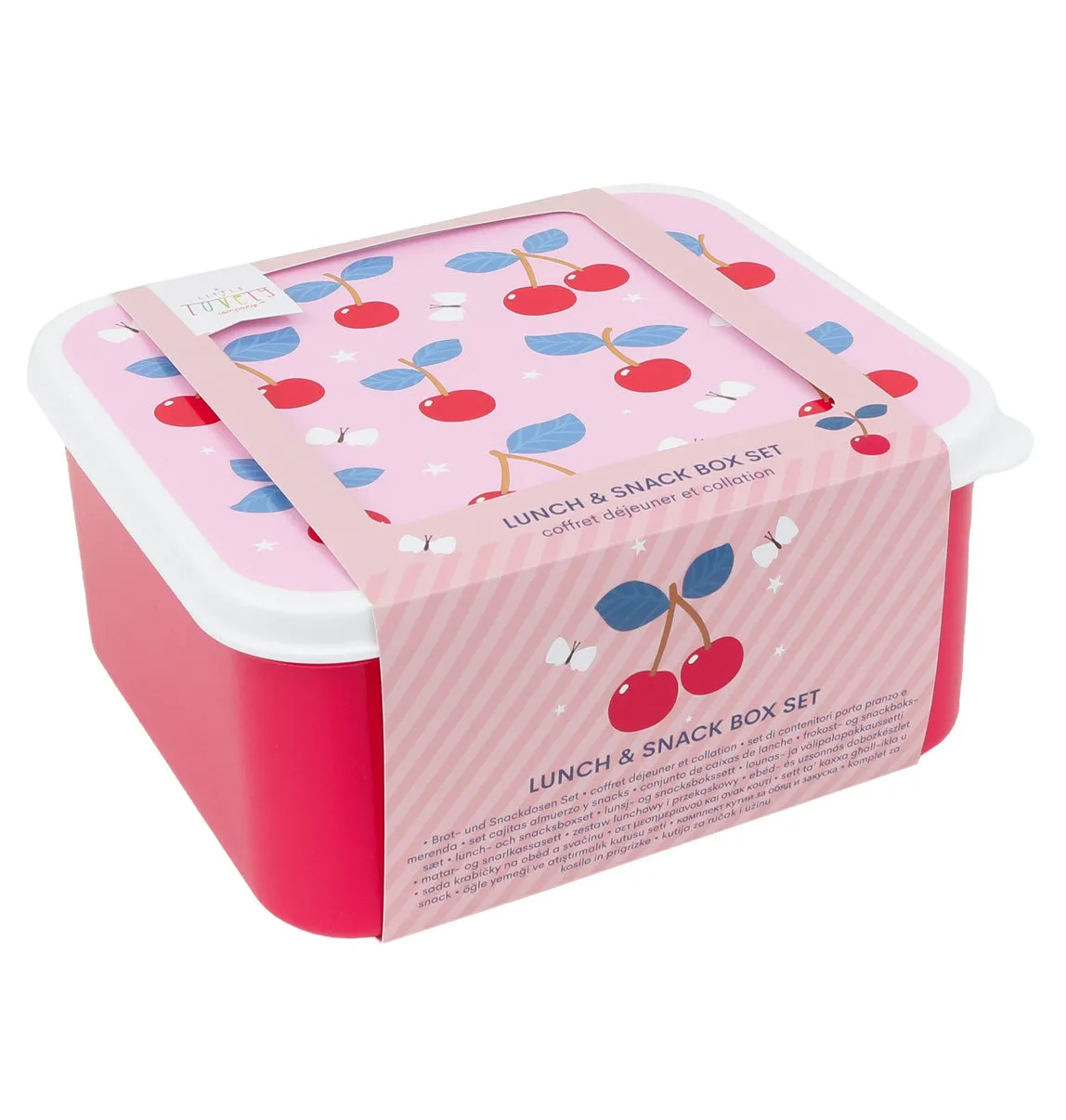 A Little Lovely Company Lunch & snack box set kersen roze 4-delig
