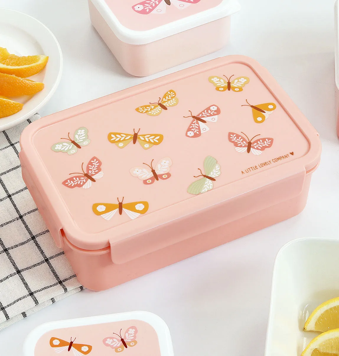 A Little Lovely Company Vlinders bento lunchbox roze met vakjes