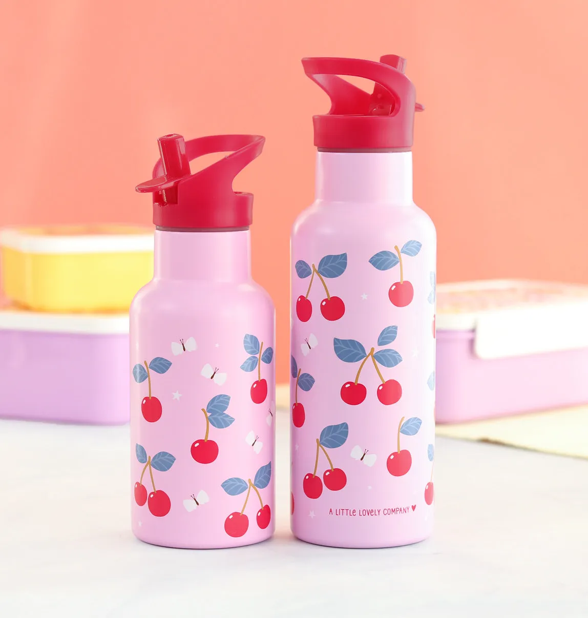 A Little Lovely Company Kersen dop rietje borstel set RVS fles
