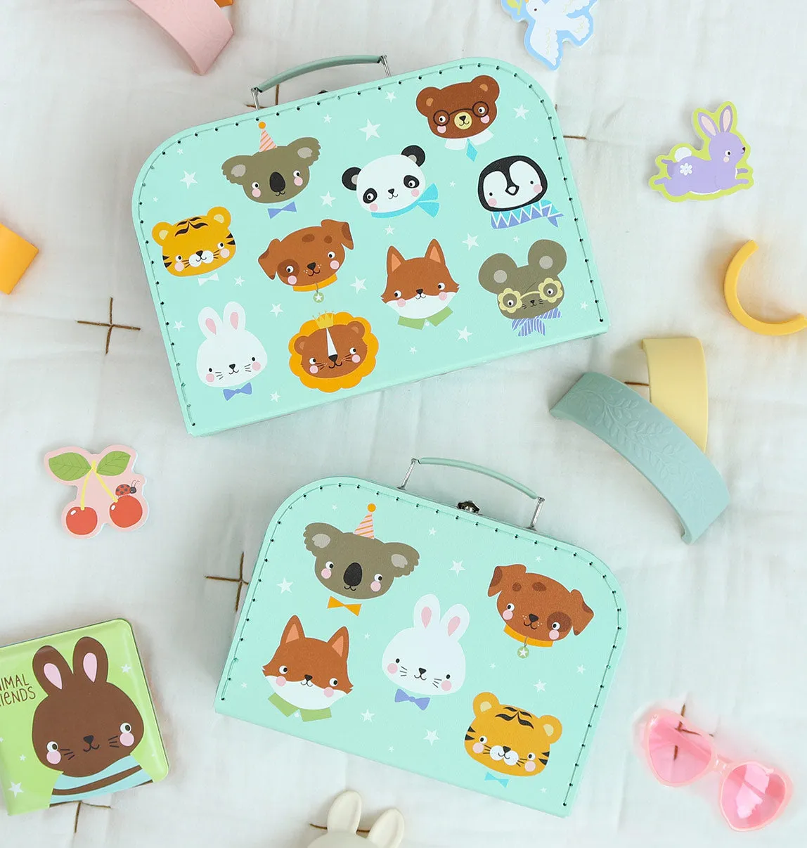 A Little Lovely Company Dierenvriendjes kofferset 2-delig mint