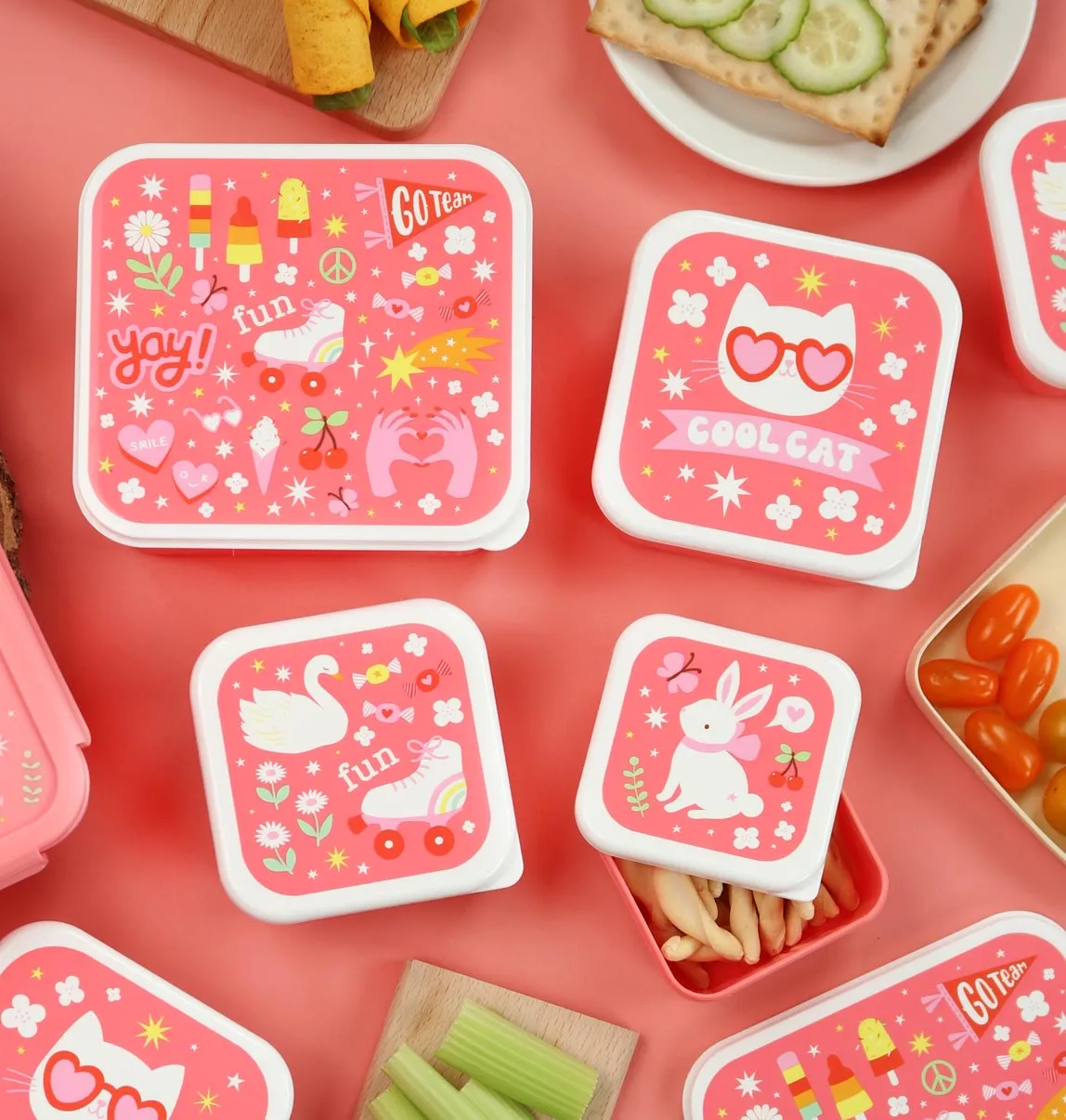 A Little Lovely Company Fun Lunch & Snackbox Set Koraalroze 4-delig