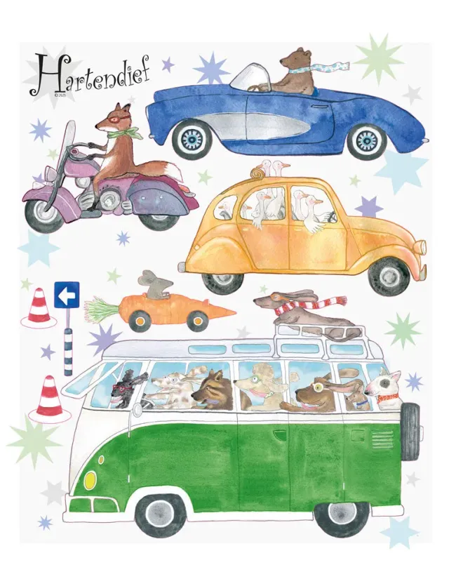 Hartendief Just Cruising muursticker 48x58 cm voertuigen