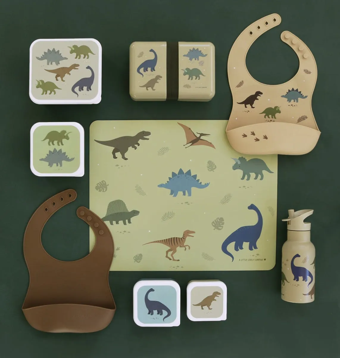A Little Lovely Company Dinosaurussen placemat khakigroen vinyl