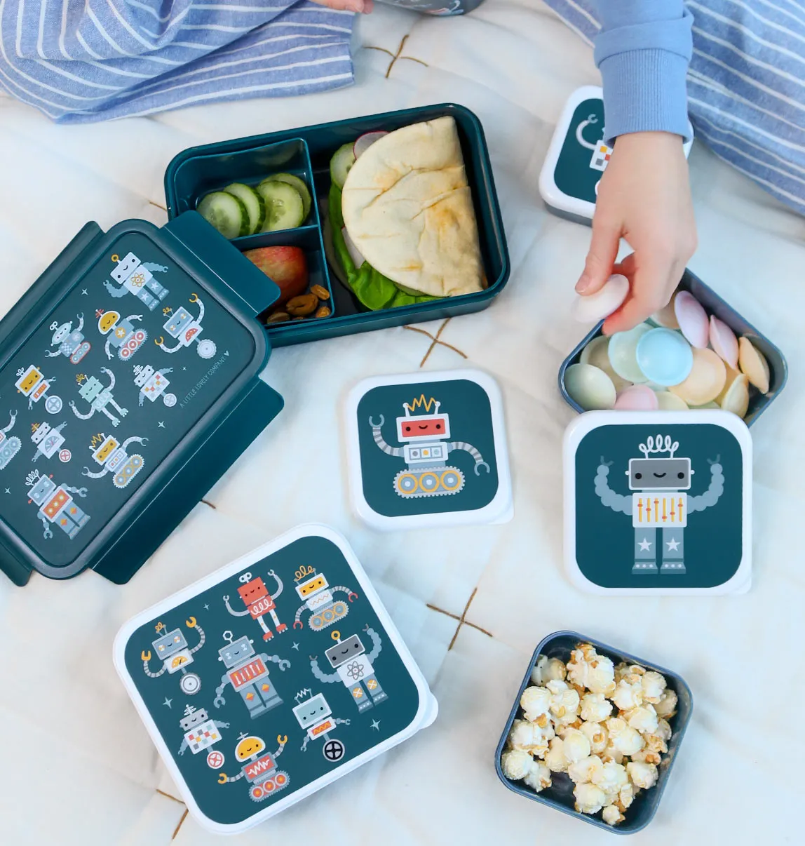 A Little Lovely Company Robots lunch snackbox set 4-delig