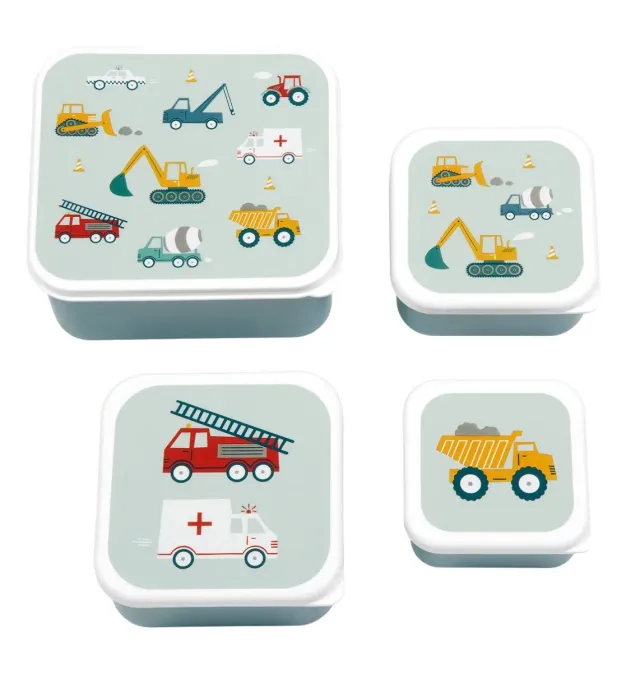 A Little Lovely Company Voertuigen lunch & snack box set 4-delig blauw