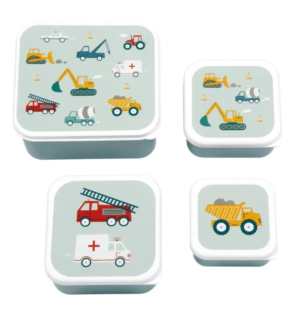 A Little Lovely Company Voertuigen lunch & snack box set 4-delig blauw
