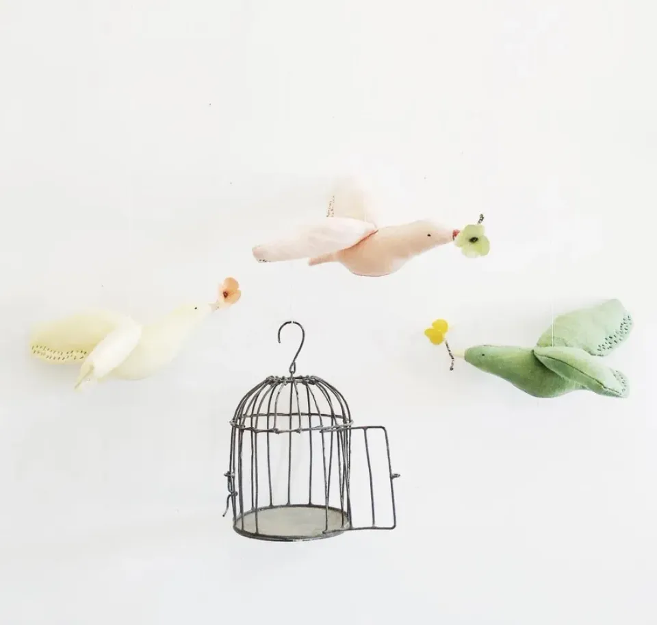 Het Kleijne Droomhuis Bird Mobile mobiel groen linnen 12 cm