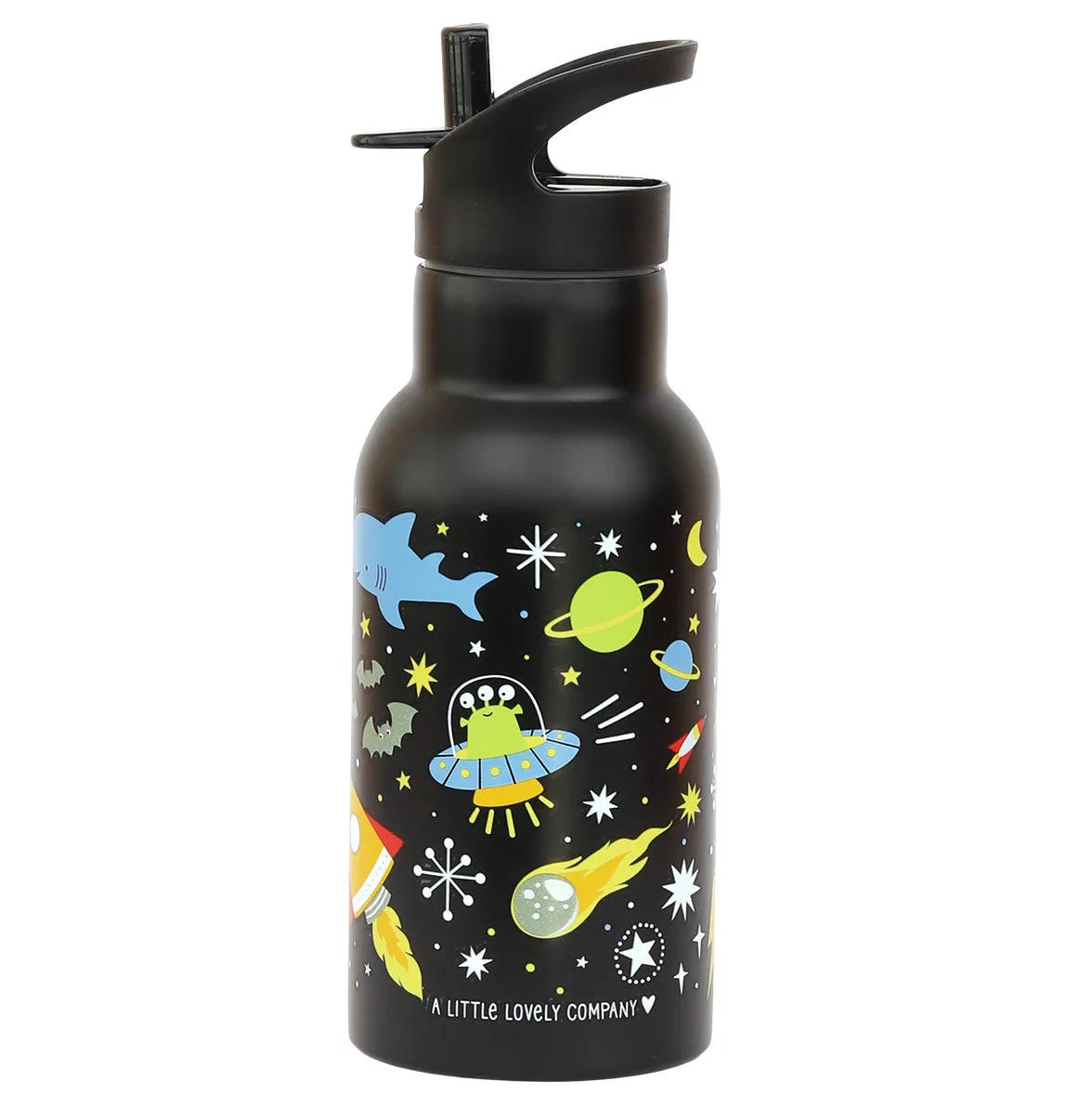 A Little Lovely Company Galaxy RVS drinkfles 350 ml zwart