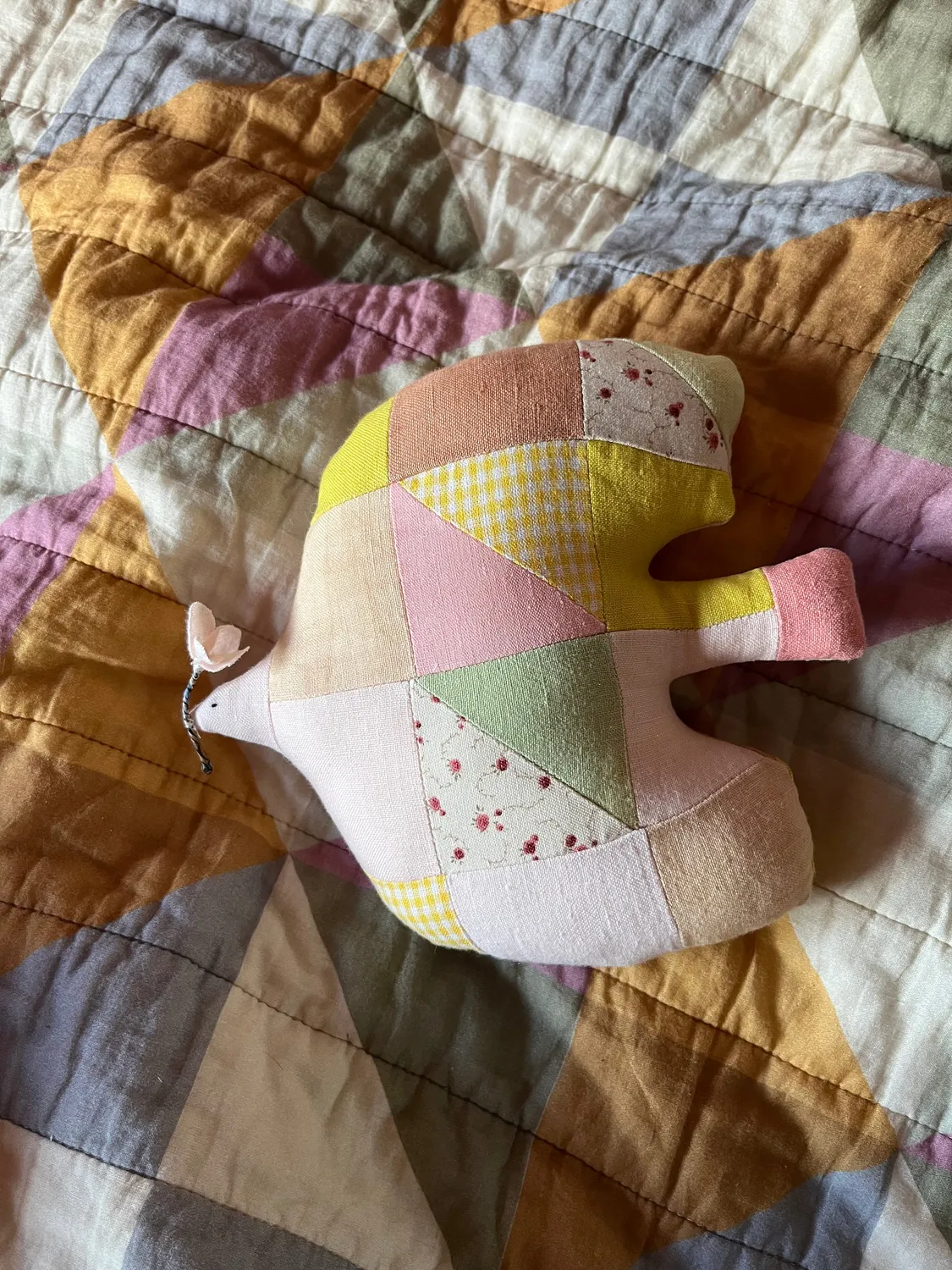 Cocon Patchwork Vogel decoratie 18x15 cm katoen linnen
