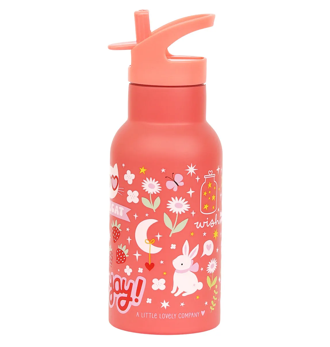A Little Lovely Company Fun RVS drinkfles 350 ml koraalroze