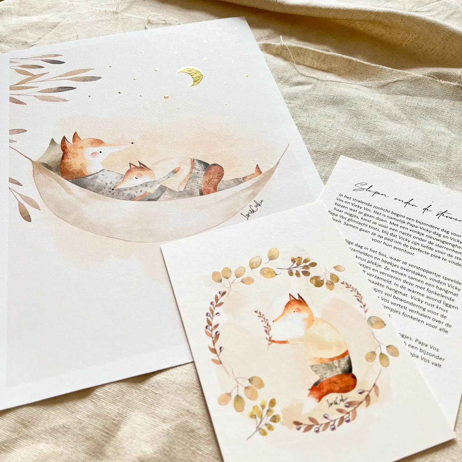 Lori & Cookie Kidsdeco Papa & Vicky Vos poster A4 goudfolie