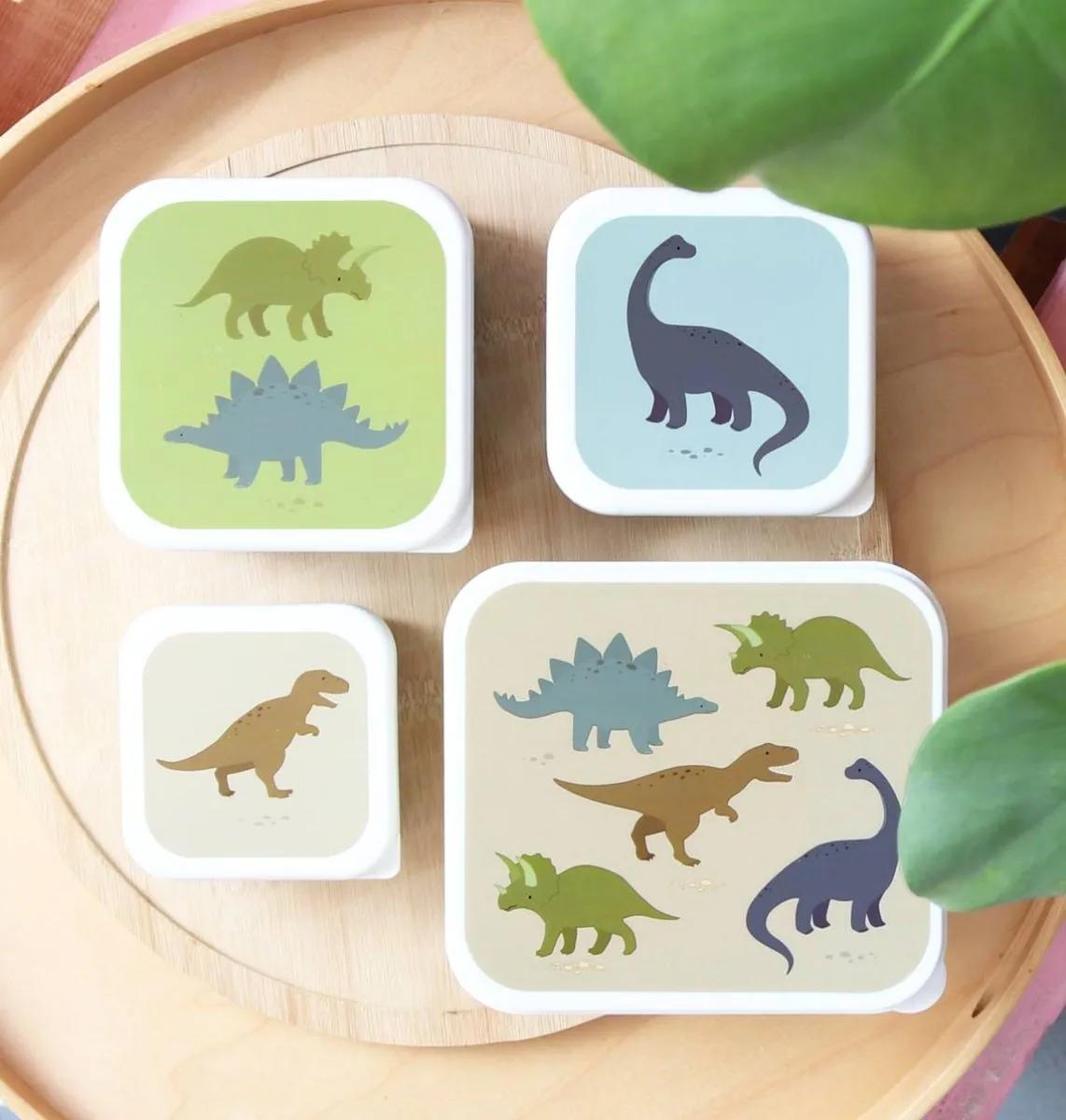A Little Lovely Company Dinosaurussen lunch snackbox set 4-delig