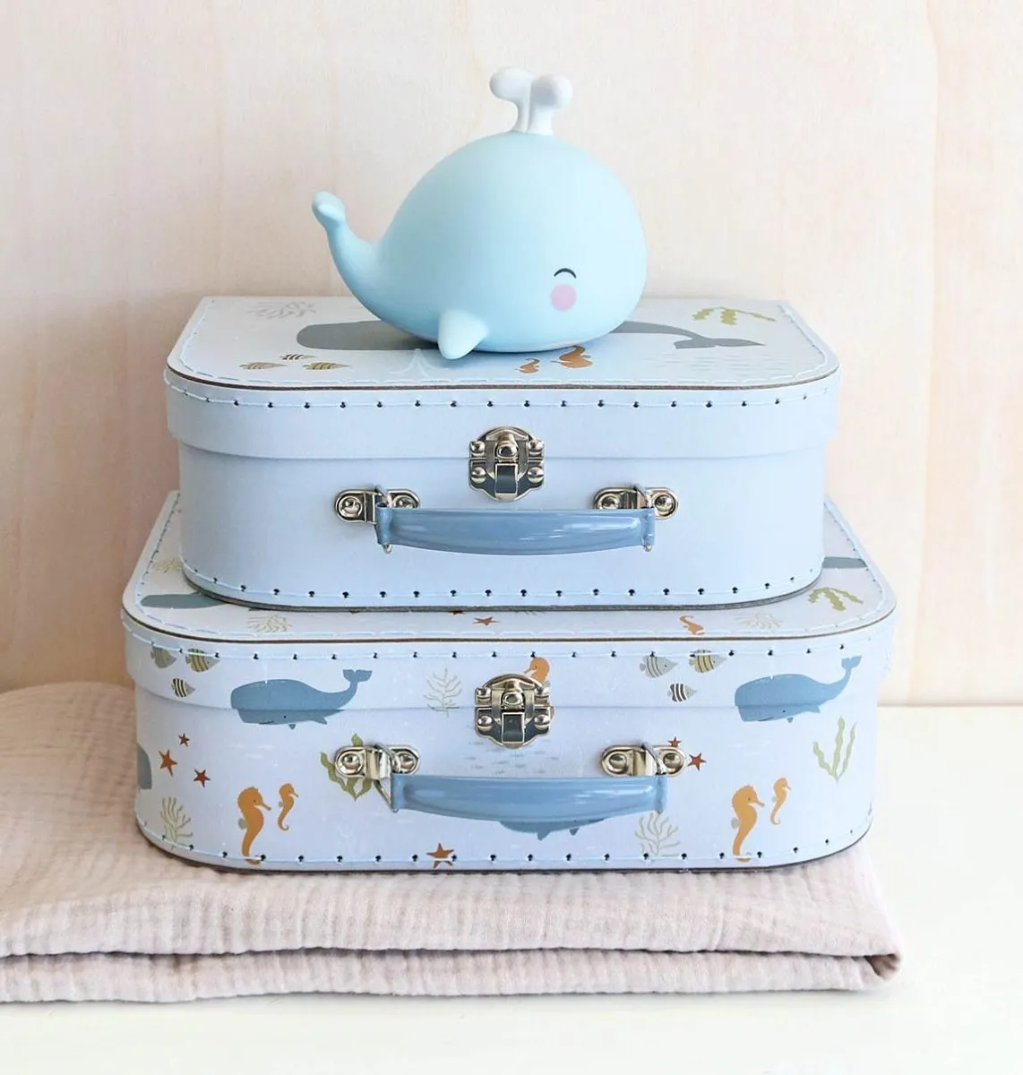 A Little Lovely Company Oceaan kofferset blauw 2 stuks karton