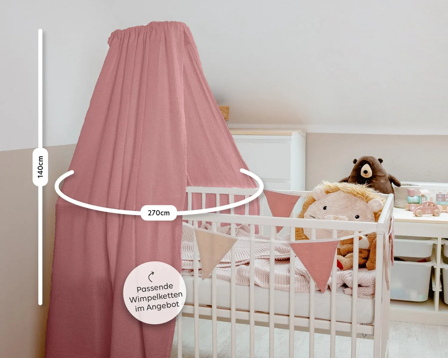 Lilimaus Babybett Himmel Musselin babyhemel wit met stok
