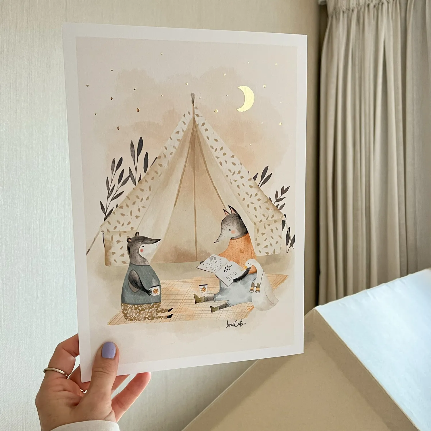 Lori & Cookie Kidsdeco Kampeeravontuur poster A4 goudfolie