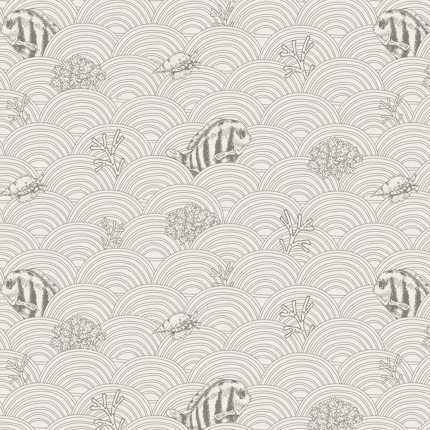 Little Amour Fishy waves behang grijs 1 rol dierenprint