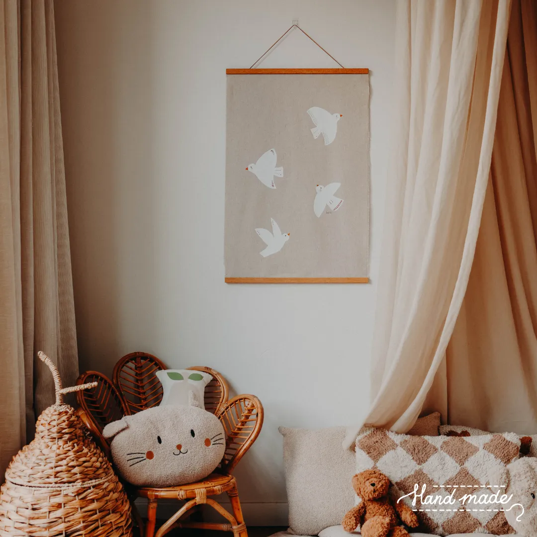 Lori & Cookie Kidsdeco Vogels XXL wandkleed 50x75cm linnen