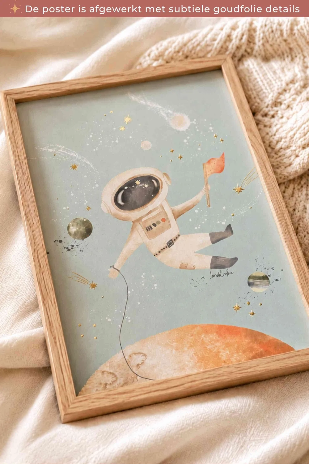 Lori & Cookie Kidsdeco Astronaut poster 21x30cm goudfolie