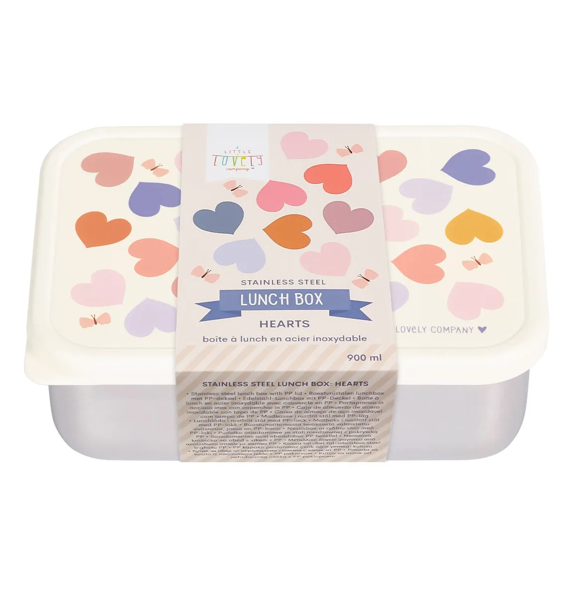 A Little Lovely Company Hartjes RVS lunchbox licht