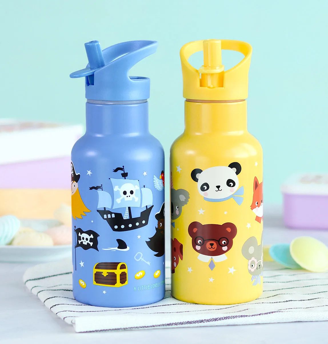 A Little Lovely Company Piraten RVS drinkfles 350 ml blauw