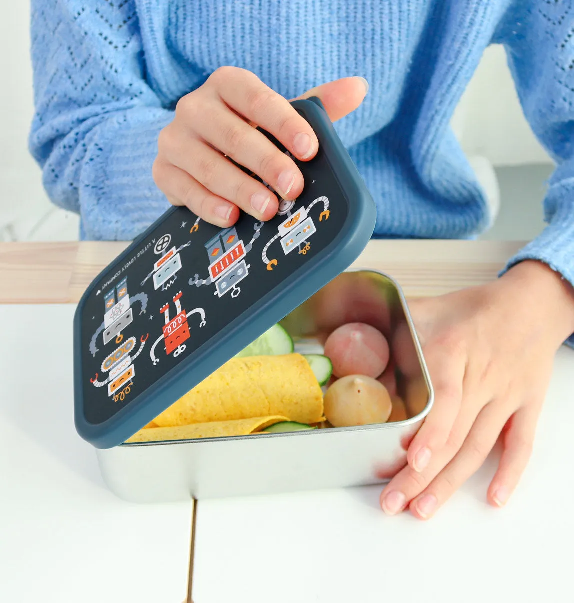 A Little Lovely Company Robots RVS lunchbox voor school