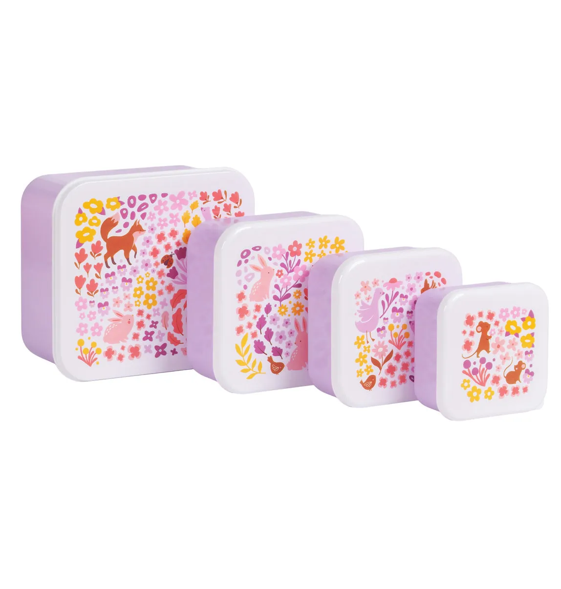 A Little Lovely Company Bloementuin lunchbox set 4-delig lila