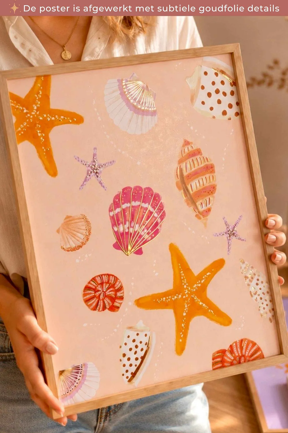 Lori & Cookie Kidsdeco Schelpen & Strand poster 30x40cm goudfolie