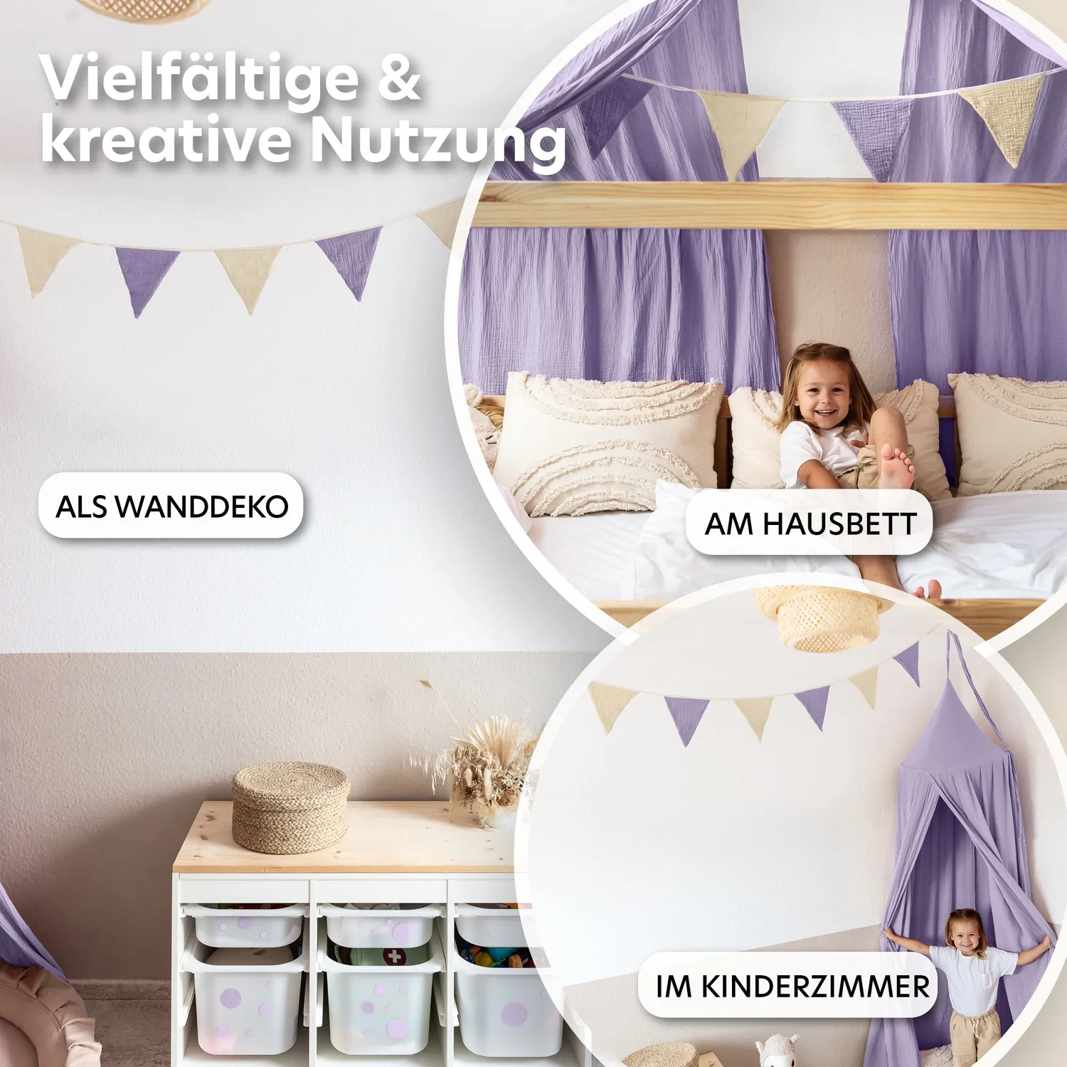 Lilimaus Wimpelketting Slinger Mousseline 300cm Creme