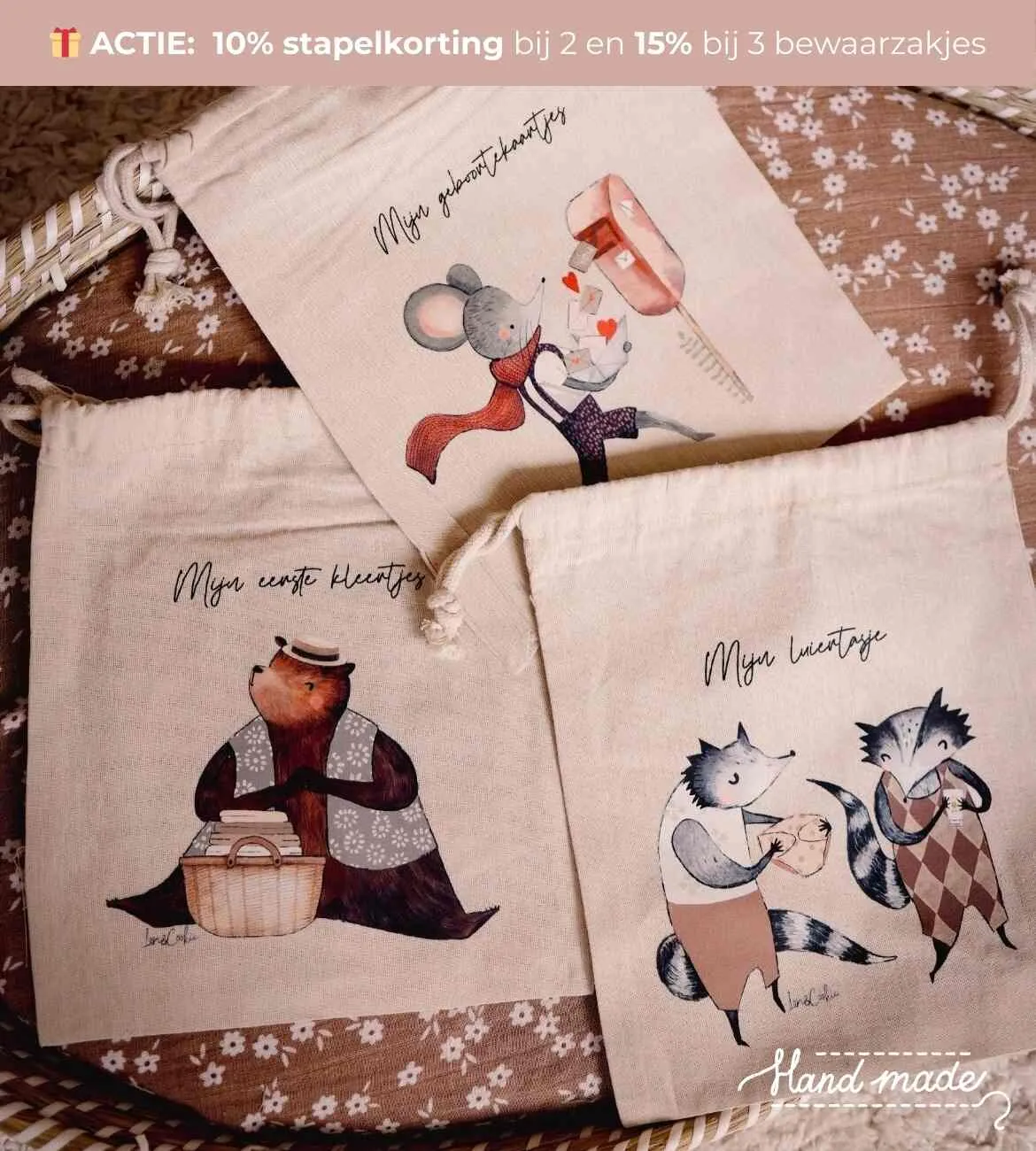 Lori & Cookie Mijn eerste kleertjes bewaarzakje XL katoen