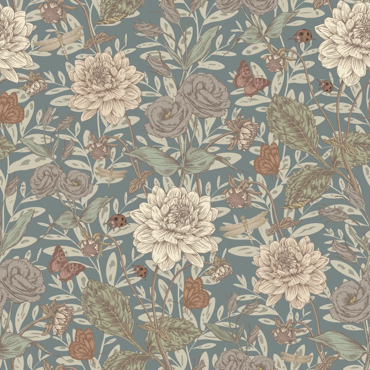 Little Amour Floral Spring blauw kinderbehang 1 rol bloemen