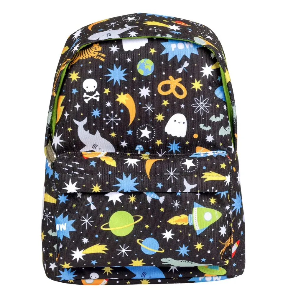 A Little Lovely Company Galaxy rugzakje zwart raketten