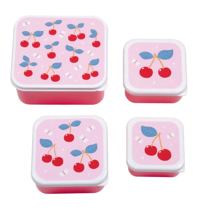 A Little Lovely Company Lunch & snack box set kersen roze 4-delig