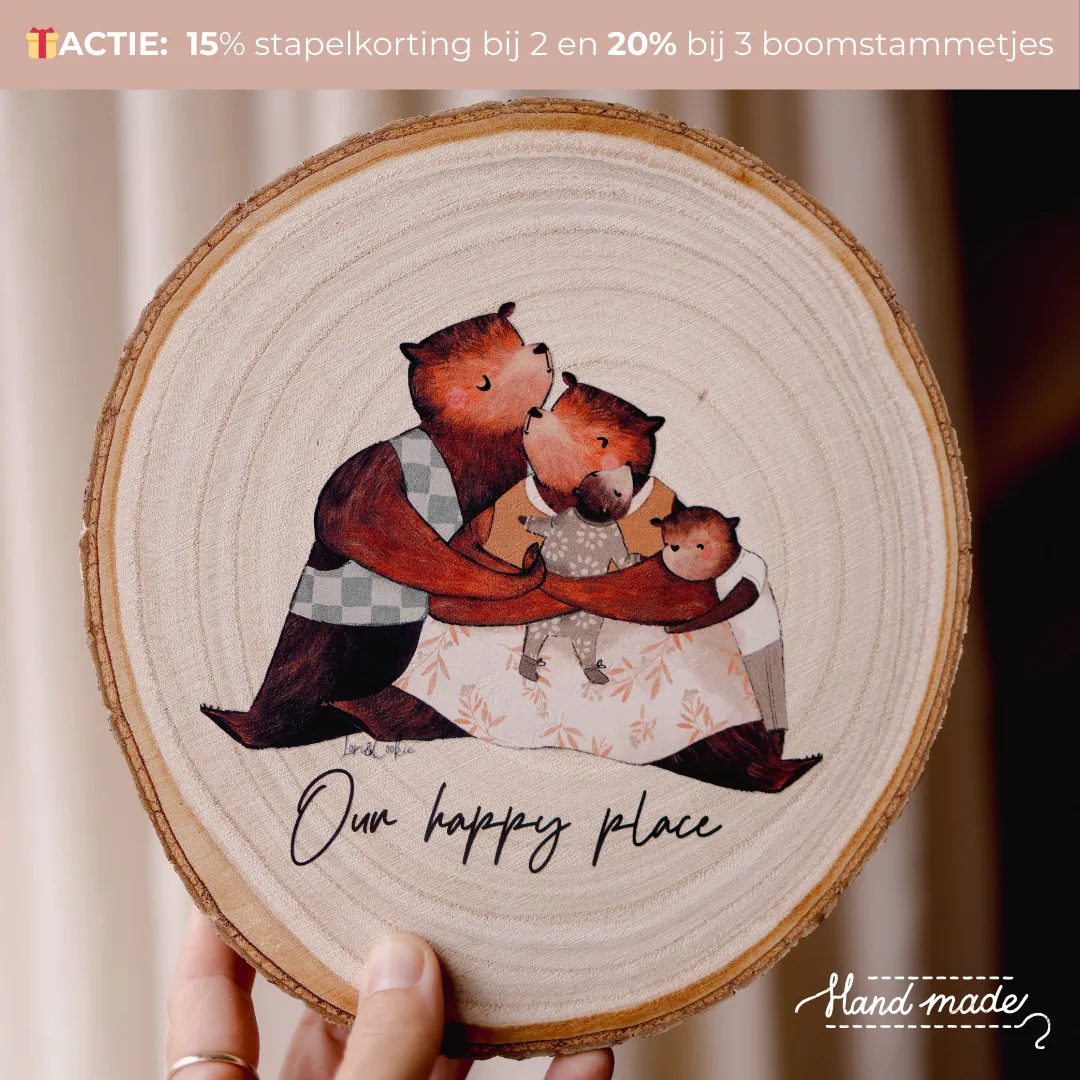 Lori & Cookie Kidsdeco Berenfamilie boomstammetje van 3 hout Ø 20cm