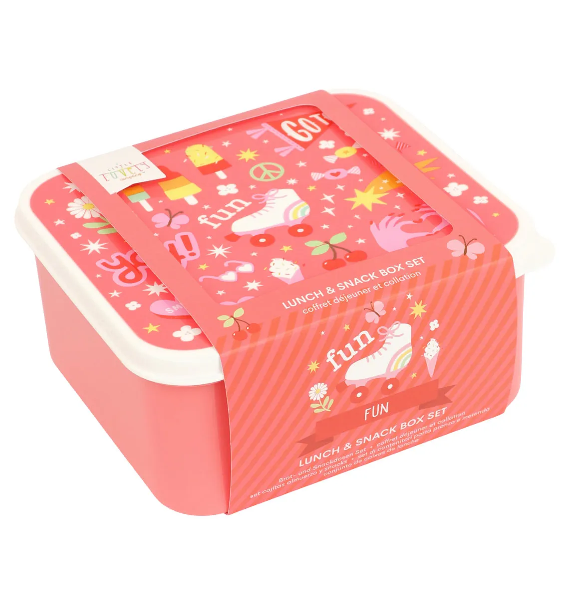 A Little Lovely Company Fun Lunch & Snackbox Set Koraalroze 4-delig