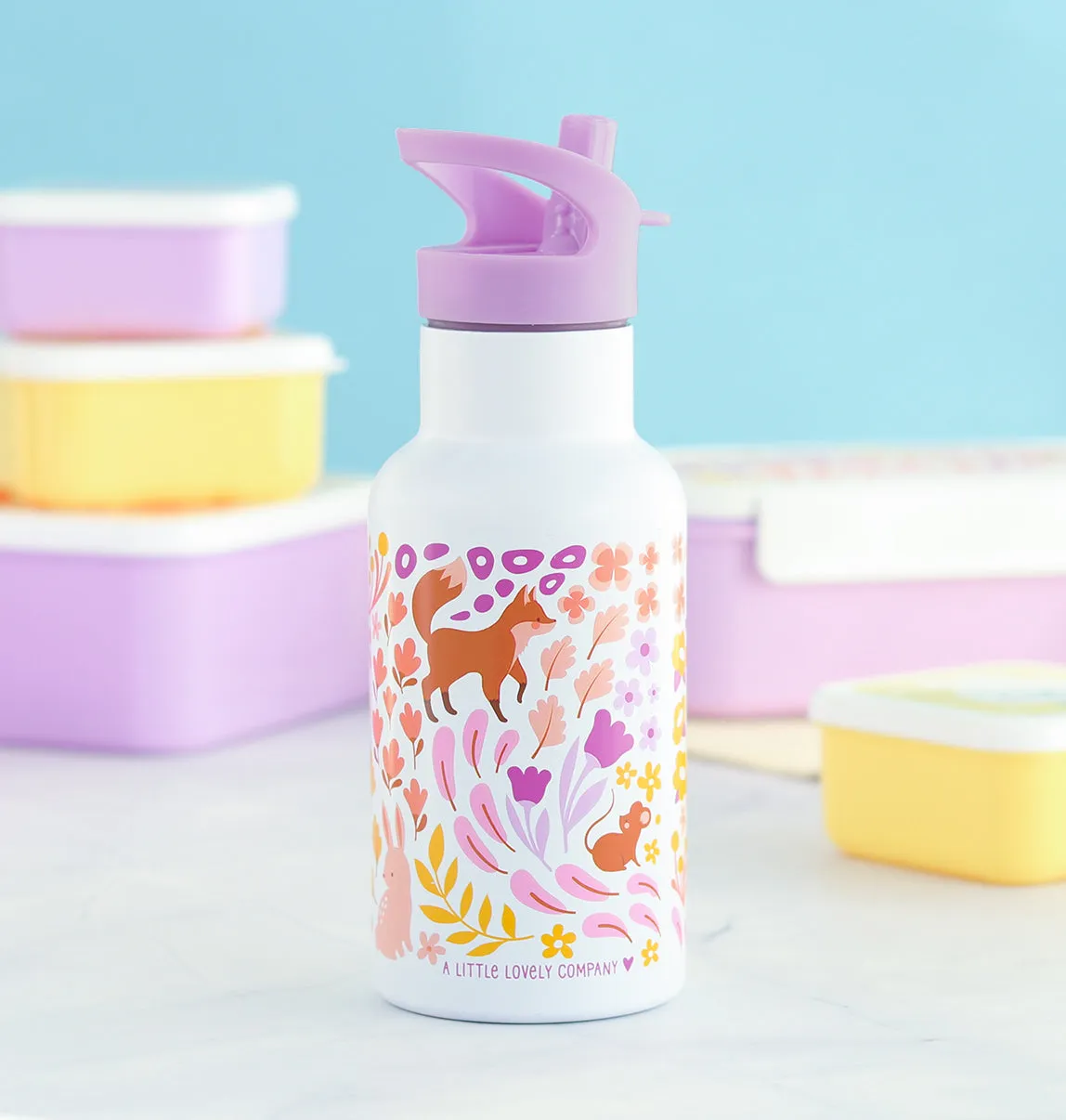A Little Lovely Company Bloementuin RVS drinkfles 350 ml