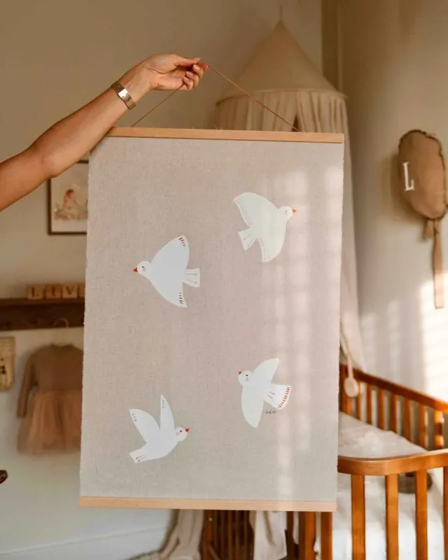 Lori & Cookie Kidsdeco Vogels XXL wandkleed 50x75cm linnen