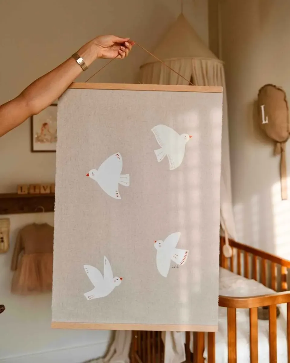 Lori & Cookie Kidsdeco Vogels XXL wandkleed 50x75cm linnen