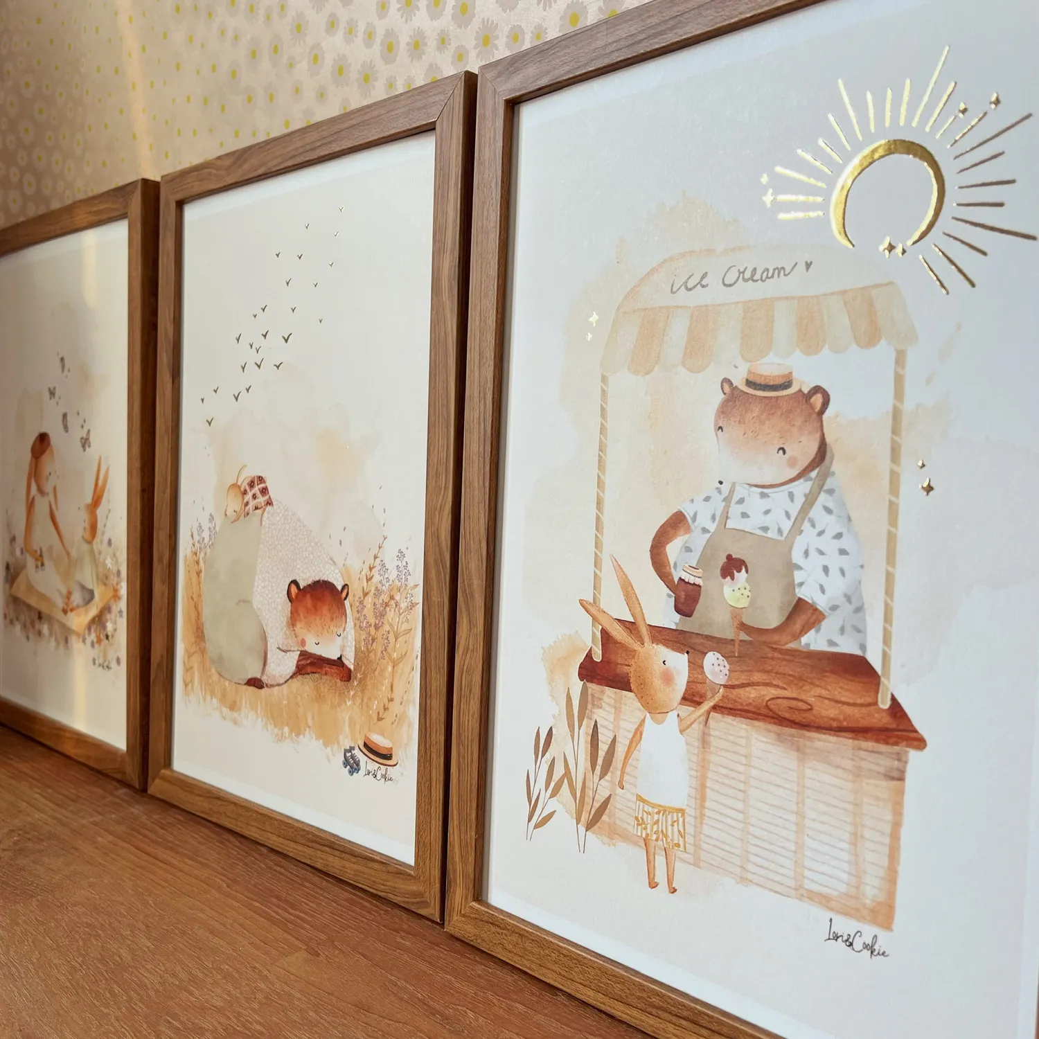 Lori & Cookie Kidsdeco Ijsco kar poster set van 3 goudfolie A4