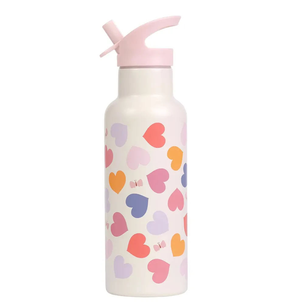 A Little Lovely Company Hartjes XL RVS drinkfles 500 ml