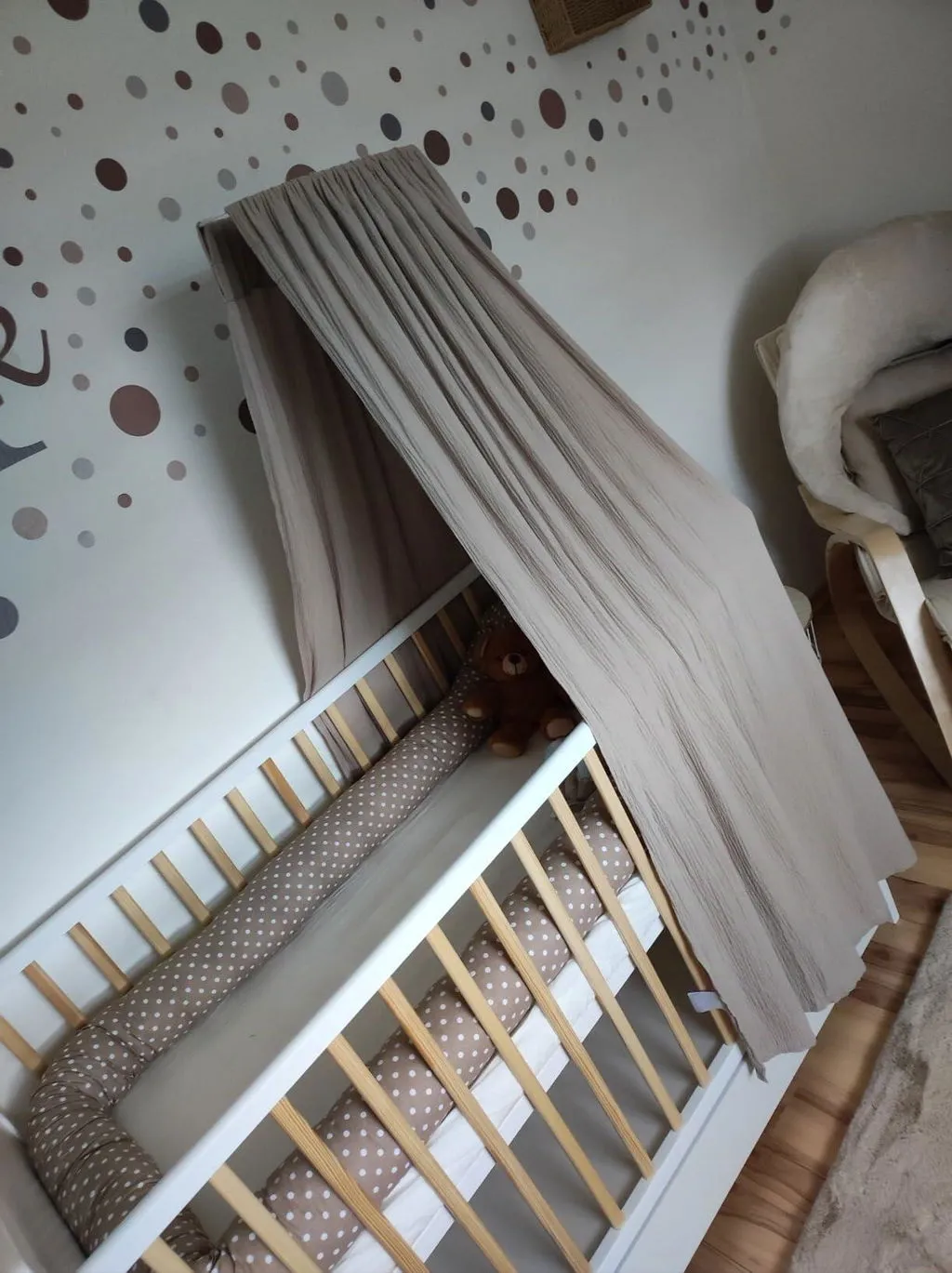 Lilimaus Babybett Himmel Musselin babyhemel wit met stok