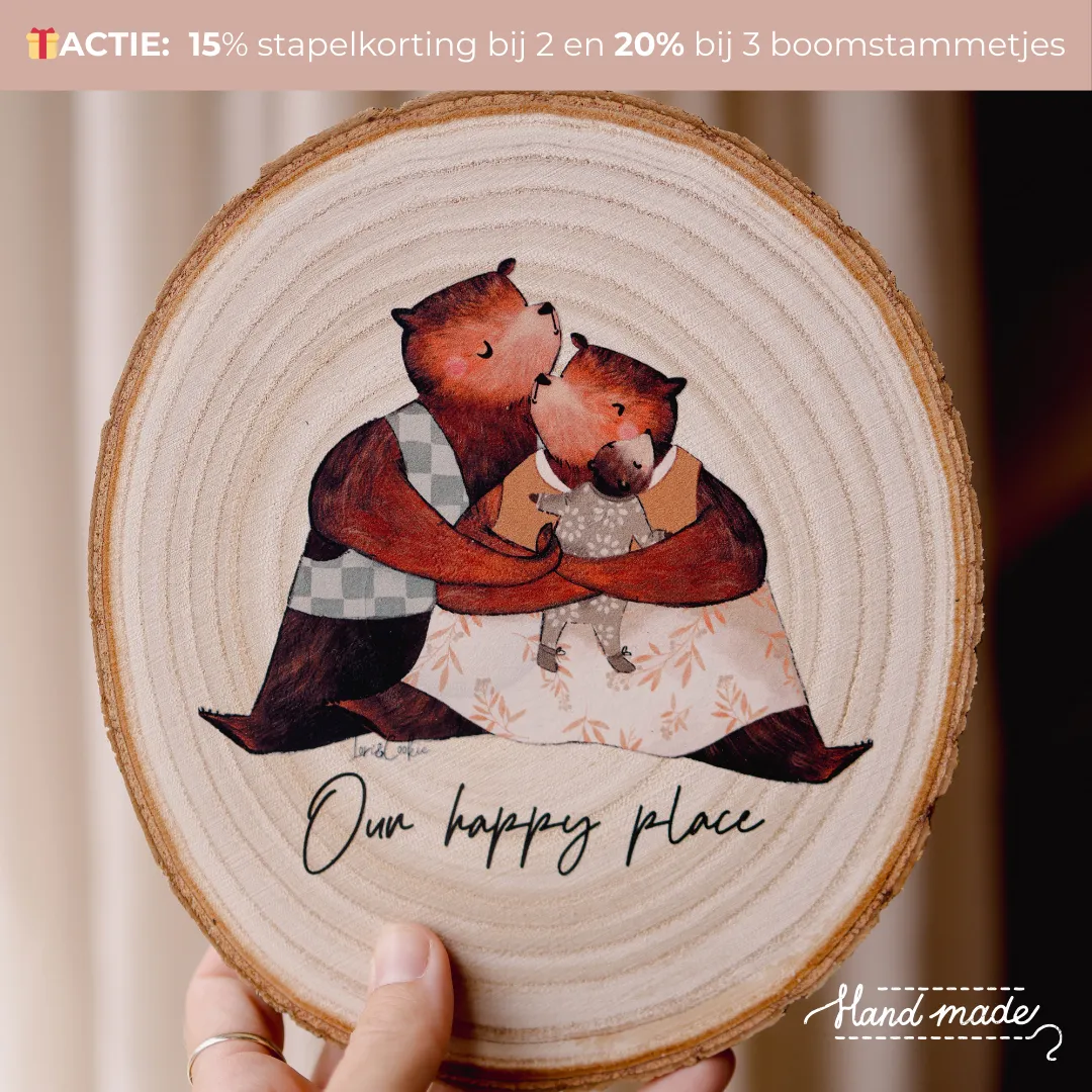 Lori & Cookie Kidsdeco Berenfamilie boomstammetje van 3 hout Ø 20cm