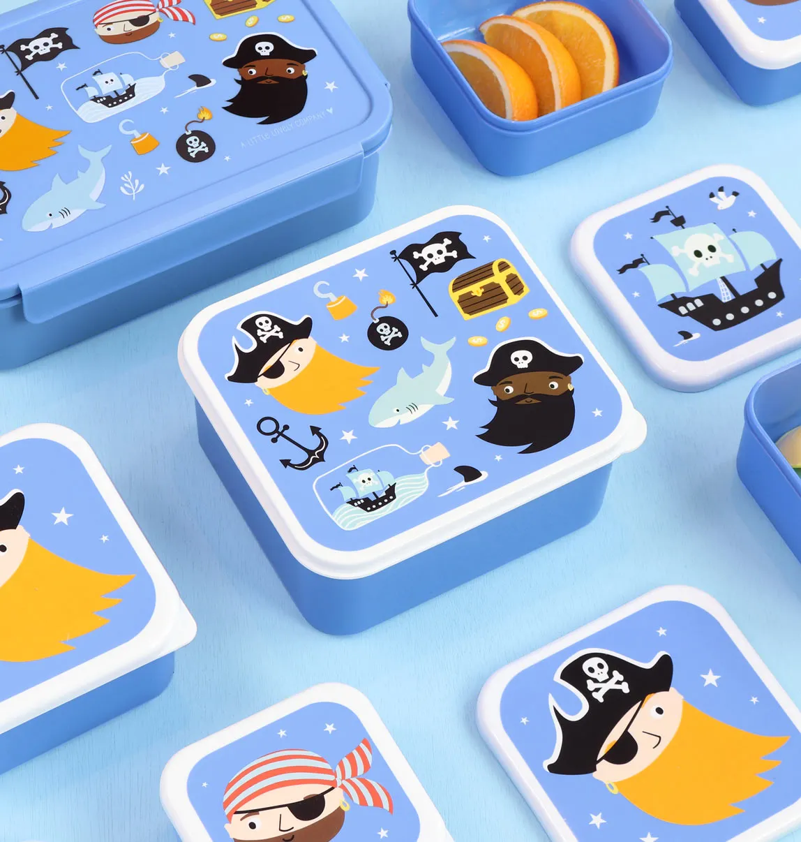 A Little Lovely Company Piraten lunchbox set 4-delig blauw